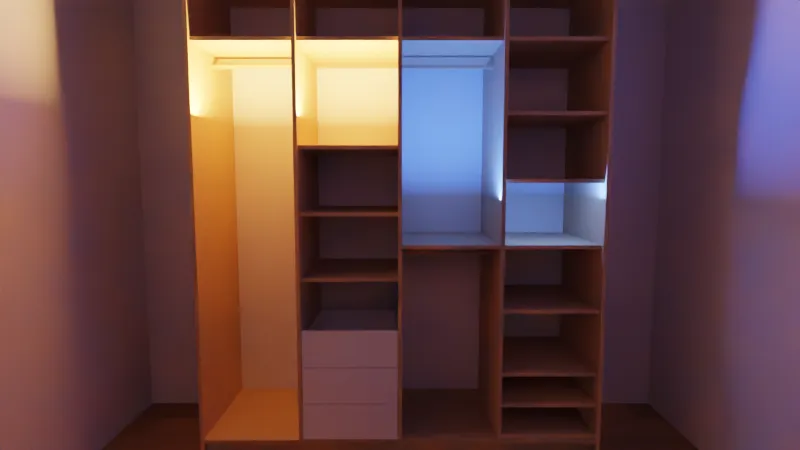 Render de un armario con iluminación LED de noche